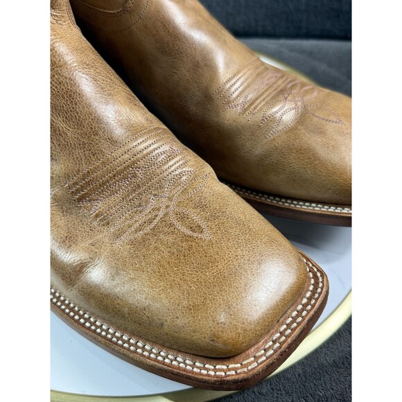 Old West Mens Broad Square Toe Boots 13 D Burnt Dark Brown Leather Western Work